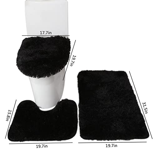 SEAHOME Bathroom Rug Sets 3 Piece Non Slip, Toilet Lid Cover and Contour Mat, Bath Mats Shower Mat for Tub (Black) - Image 2