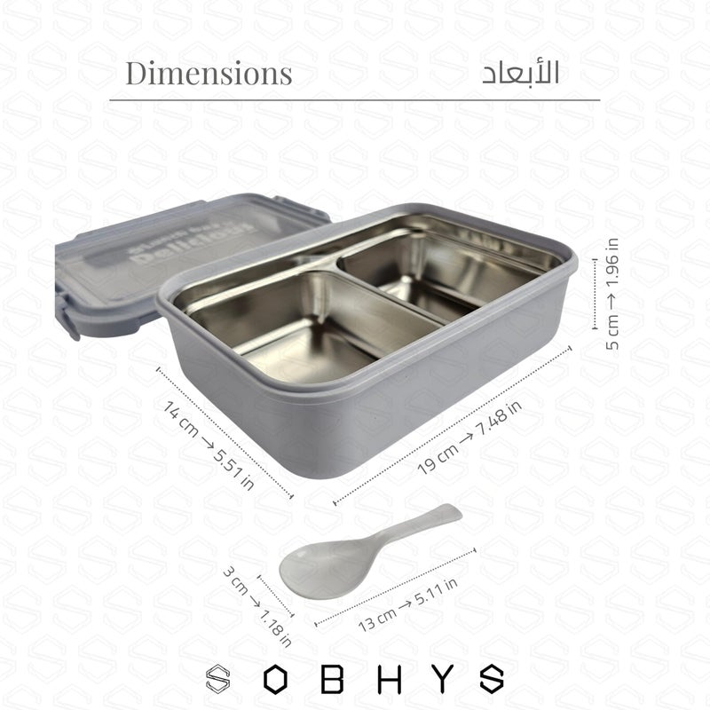 SOBHYS Stainless Steel Lunch Box with Removable Inner Tray, Leak-Resistant Silicone Seal, 2 Compartments, 19 × 14 × 5 cm, Rectangular, Light Blue Blush Pink Soft Yellow – SOBHYS (Light Blue) - Image 2