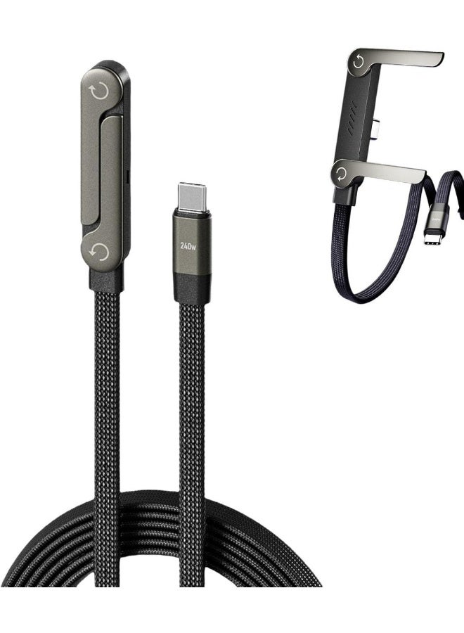 BASEMO Sideways Phone Charger, 2-in-1 Invisible Holder Charger Cable, 240w Fast Charging Cord with Built-in Phone Stand for Smartphones Tablets (C-C,1pcs) - Image 1