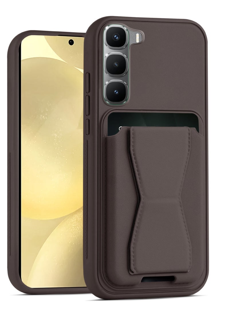 غطاء خلفي من الجلد مع محفظة بطاقات، جراب قابل للطي ومقاوم للصدمات متوافق مع هاتف Infinix Hot 60 Pro Plus (بني داكن)