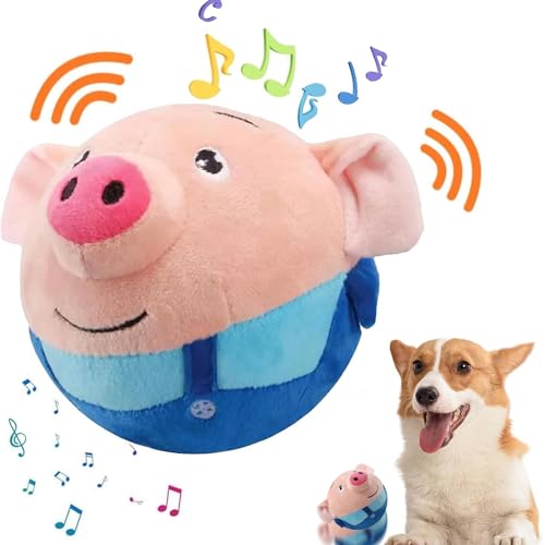 OTXKXBLP Active Moving Pet Plush Toy, Interactive Dog Toys Pet Bouncing Balls, USB Rechargeable Interactive Washable Cartoon Pig Plush Sound Electronic Dog Toy, Small Cute Squeaky Pig Dog Toy (Blue) - Image 1