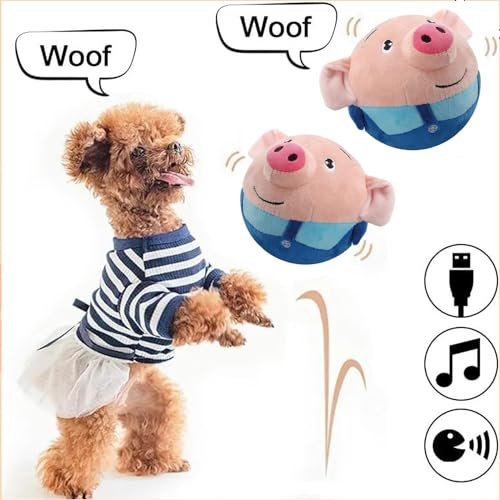OTXKXBLP Active Moving Pet Plush Toy, Interactive Dog Toys Pet Bouncing Balls, USB Rechargeable Interactive Washable Cartoon Pig Plush Sound Electronic Dog Toy, Small Cute Squeaky Pig Dog Toy (Blue) - Image 5