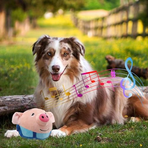 OTXKXBLP Active Moving Pet Plush Toy, Interactive Dog Toys Pet Bouncing Balls, USB Rechargeable Interactive Washable Cartoon Pig Plush Sound Electronic Dog Toy, Small Cute Squeaky Pig Dog Toy (Blue) - Image 4