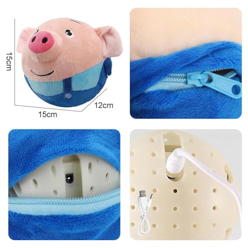 OTXKXBLP Active Moving Pet Plush Toy, Interactive Dog Toys Pet Bouncing Balls, USB Rechargeable Interactive Washable Cartoon Pig Plush Sound Electronic Dog Toy, Small Cute Squeaky Pig Dog Toy (Blue) - Image 2