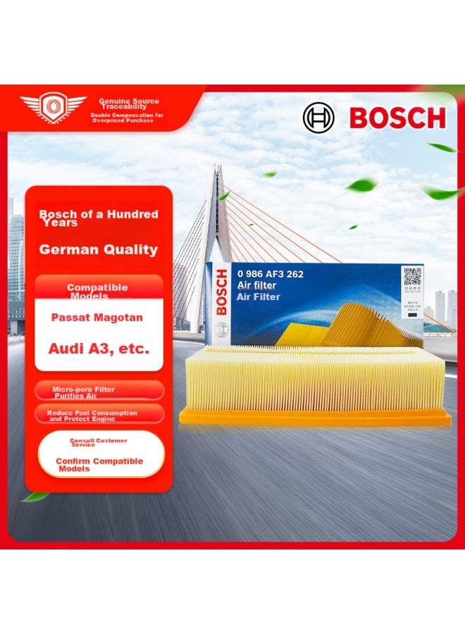 Bosch Air Filter Element 3262 For Volkswagen Magotan, Passat, Tiguan L, Tayron, Viloran, Lingdu Cc, Audi A3/q3 - Image 1