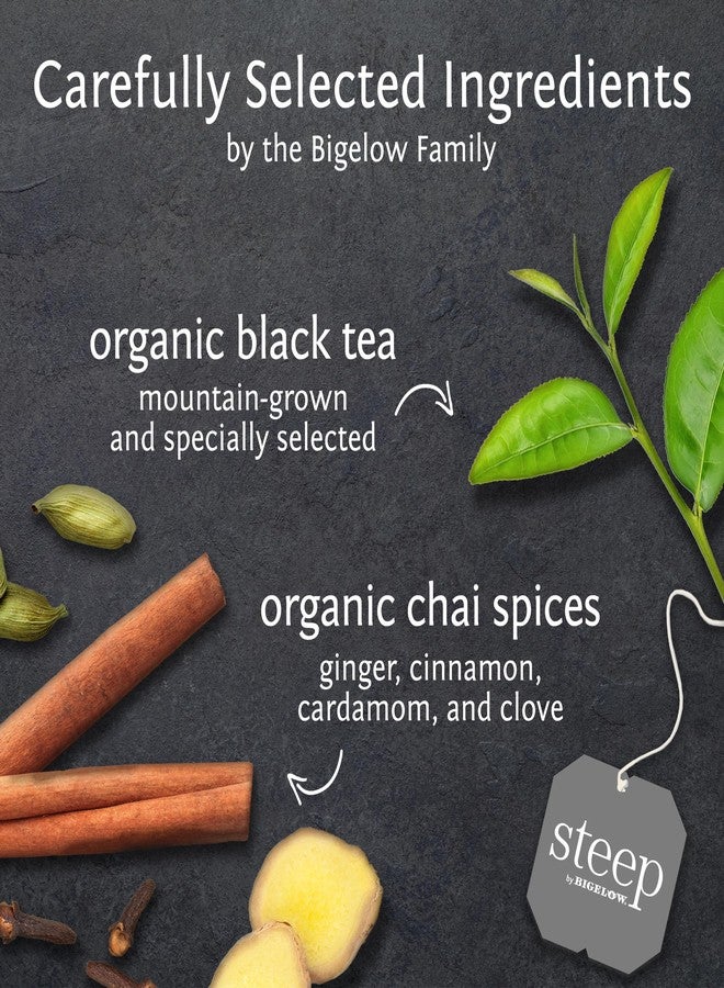 Bigelow Tea steep by Bigelow Organic Chai Black Tea, Caffeinated, 20 Count (Pack of 6), 120 Tea Total Bags - Image 3