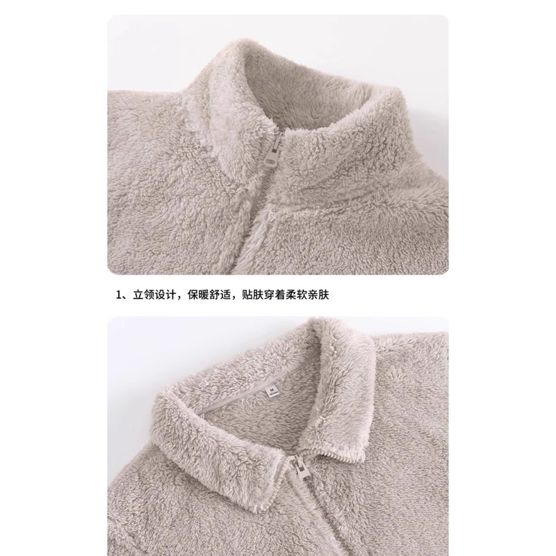 Fleece Jacket For Women Gray Jacket Double-Sided Fleece Warm Stand-Up Collar Top Sweatshirt Trendy - Image 5