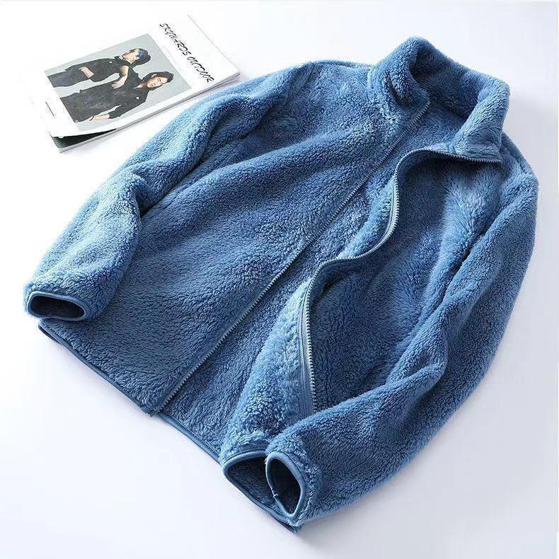 Fleece Jacket For Women Gray Jacket Double-Sided Fleece Warm Stand-Up Collar Top Sweatshirt Trendy - Image 1