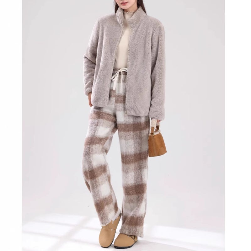 Fleece Jacket For Women Gray Jacket Double-Sided Fleece Warm Stand-Up Collar Top Sweatshirt Trendy - Image 3