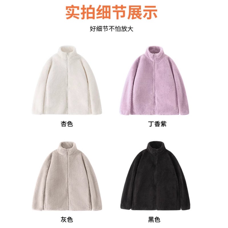 Fleece Jacket For Women Gray Jacket Double-Sided Fleece Warm Stand-Up Collar Top Sweatshirt Trendy - Image 4
