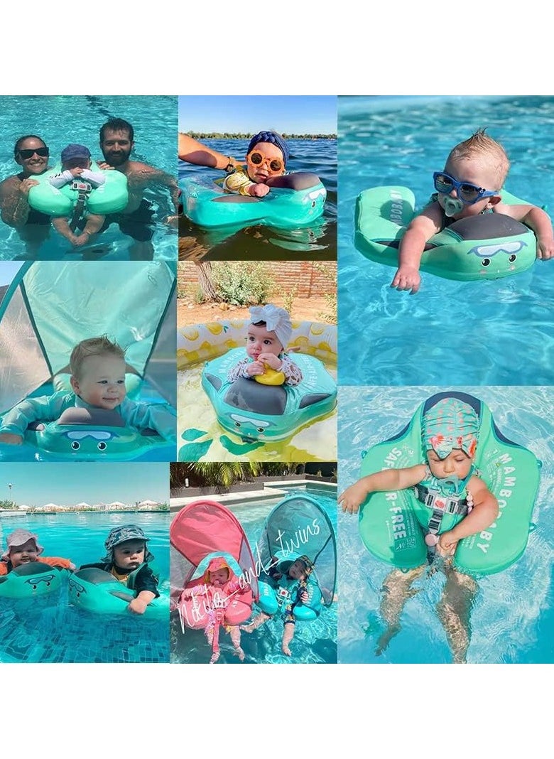 Mambobaby - Baby swimming float Baby Pool Float 3 Months-4 Years Baby Float with Canopy Tail and Harness Non-Inflatable Infant Pool Float with Sunshade Waterproof and Quick Drying Suitable for Pool (Blue) - Image 1