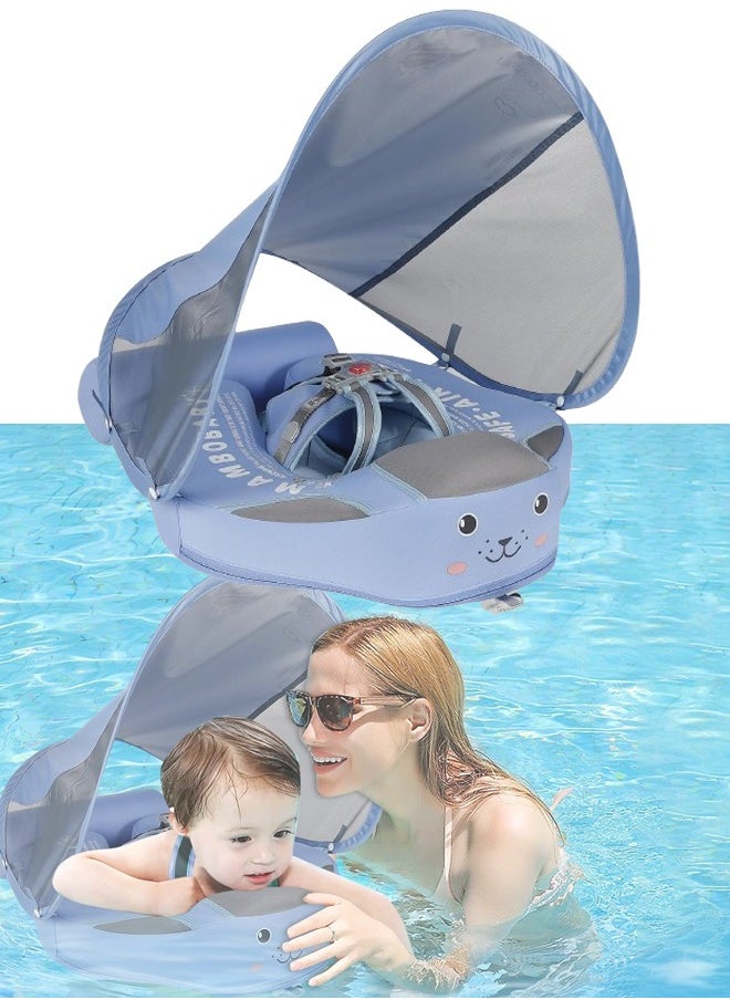 Mambobaby - Baby swimming float Baby Pool Float 3 Months-4 Years Baby Float with Canopy Tail and Harness Non-Inflatable Infant Pool Float with Sunshade Waterproof and Quick Drying Suitable for Pool (Blue) - Image 1