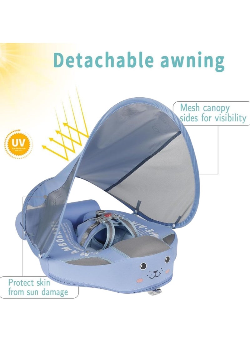 Mambobaby - Baby swimming float Baby Pool Float 3 Months-4 Years Baby Float with Canopy Tail and Harness Non-Inflatable Infant Pool Float with Sunshade Waterproof and Quick Drying Suitable for Pool (Blue) - Image 1