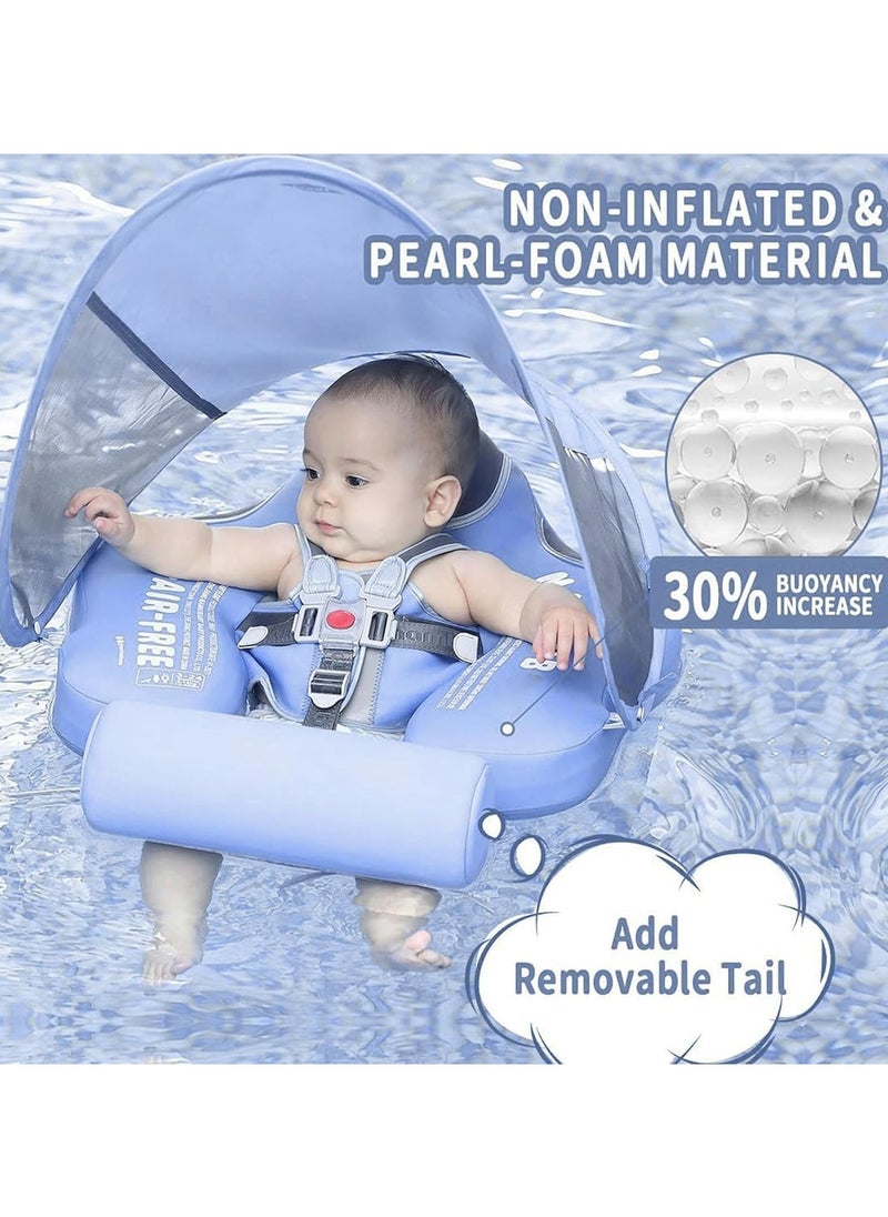Mambobaby - Baby swimming float Baby Pool Float 3 Months-4 Years Baby Float with Canopy Tail and Harness Non-Inflatable Infant Pool Float with Sunshade Waterproof and Quick Drying Suitable for Pool (Blue) - Image 1