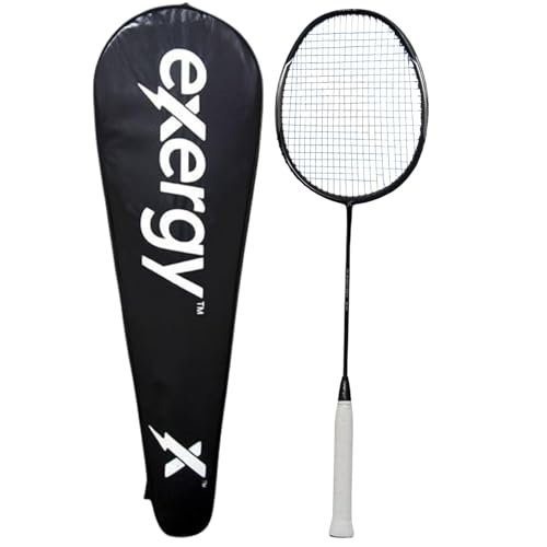 Exergy 101 Strung Badminton Racket for Beginners and Intermediate Players - 82g, 28 lbs Tension, Pre-Strung with Full Cover, Black, Graphite - Image 2