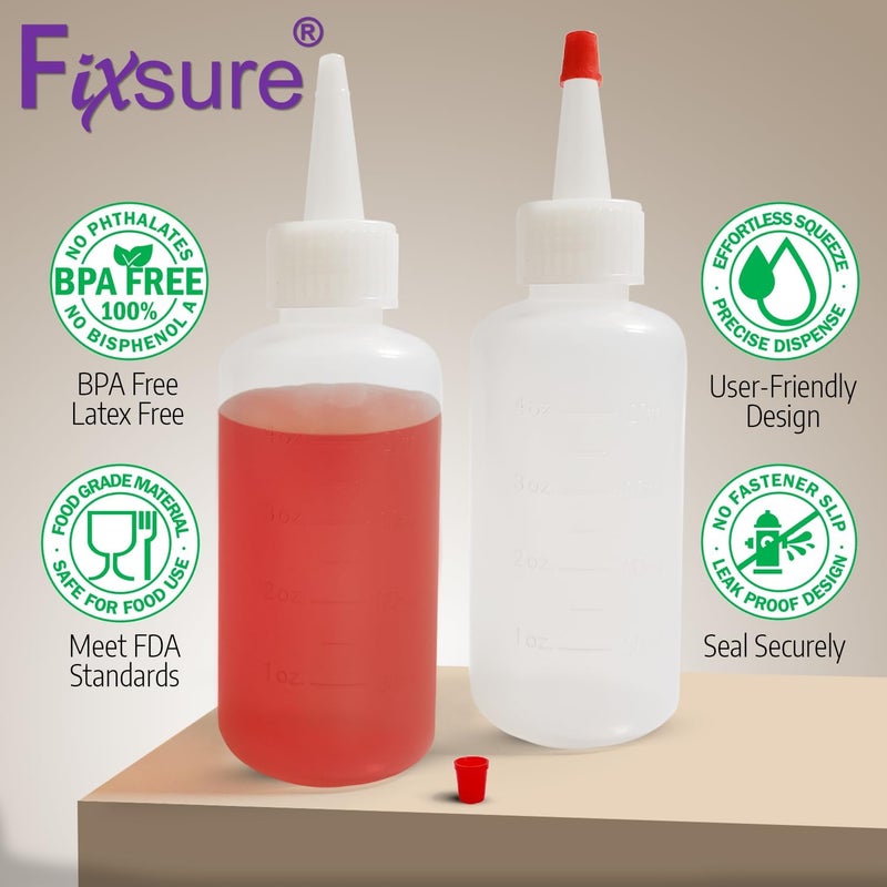 FIXSURE Plastic Squeeze Bottles with Red Tip Cap, 4 Oz Squirt Bottle For Ketchup, BBQ, Sauces, Syrup, Condiments, Oil, Pancake, Cookie Decorating, Dressings, Travel, Camping, Lab, Arts and Crafts (2) - Image 2