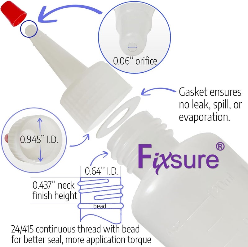FIXSURE Plastic Squeeze Bottles with Red Tip Cap, 4 Oz Squirt Bottle For Ketchup, BBQ, Sauces, Syrup, Condiments, Oil, Pancake, Cookie Decorating, Dressings, Travel, Camping, Lab, Arts and Crafts (2) - Image 3