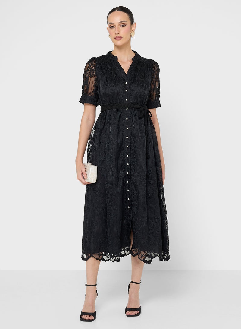 Khizana Puff Sleeve Lace Dress - Image 4