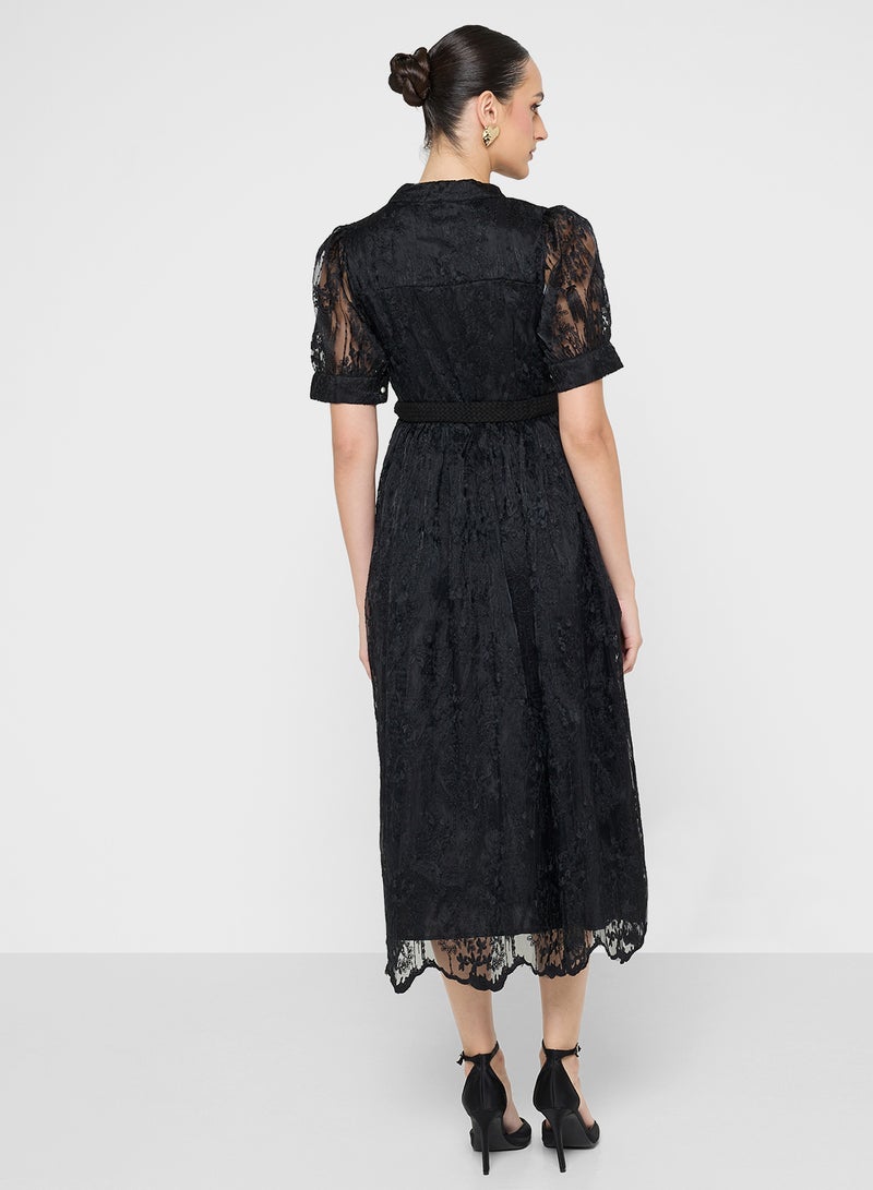 Khizana Puff Sleeve Lace Dress - Image 2