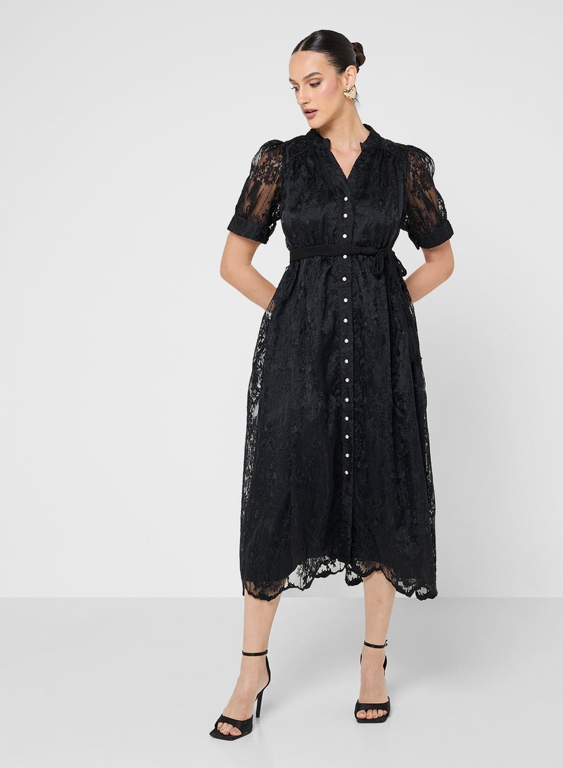Khizana Puff Sleeve Lace Dress - Image 1