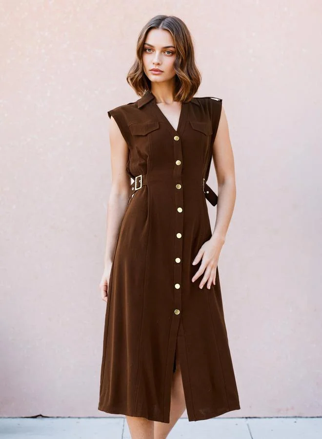 Lee Cooper Sleeveless Belted Shirt Cotton Dress