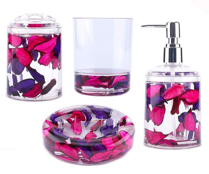 4 PIECE ACRYLIC LIQUID 3D FLOATING MOTION BATHROOM VANITY ACCESSORY SET LEAF