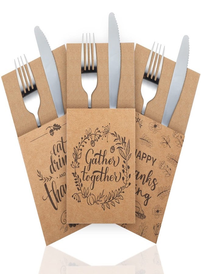 Zhehao 60 Pcs Thanksgiving Cutlery Holder Set Thanksgiving Turkey Utensil Holder Party Utensil Holder Pockets for Autumn Fall Harvest Party Favor Supply Table Decor - Image 1