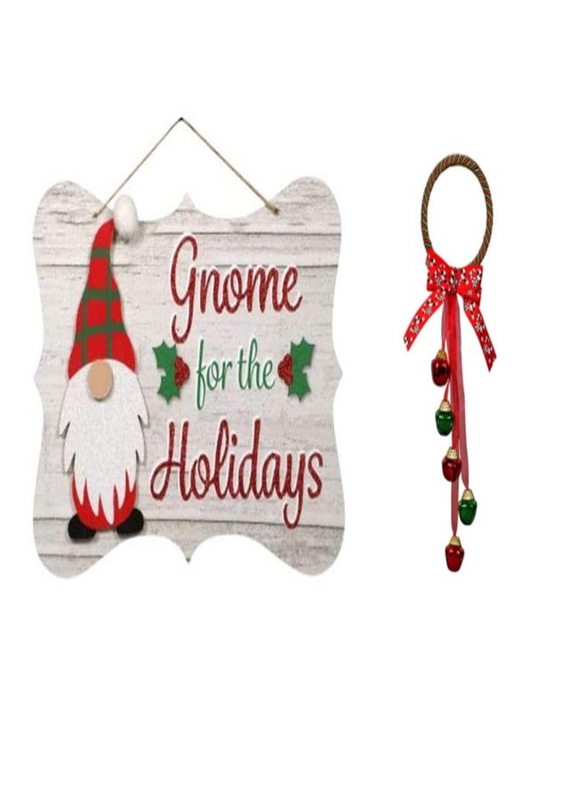 Konnect Holiday Christmas House Gnome for The Holidays Wall Hanger Hanging Decor with Red and Green Bell Door Knob Decor - Image 1