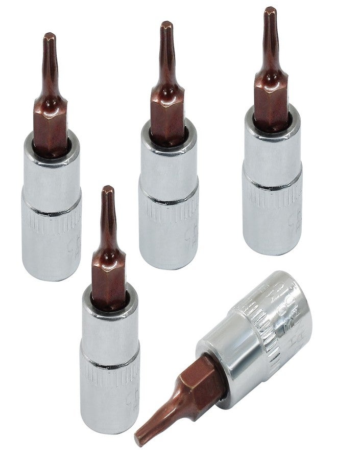 PHITUODA 5 Pcs T10 Torx Bit Socket 1/4" Drive S2 Alloy Steel Cr-V Steel Star Socket Torx Bits Set Use with Slide Bar, Ratchet Wrench, Extension Rod, 37mm Length - Image 1