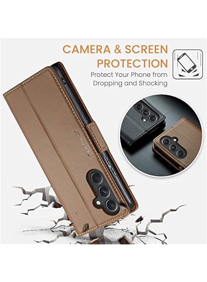 حافظة محفظة Samsung Galaxy A34 بحجب RFID وحامل بطاقات للنساء والرجال، جلد قوي مع حامل قابل للطي وإغلاق مغناطيسي مضاد للصدمات لهاتف Samsung Galaxy A34 (بني) - Image 4