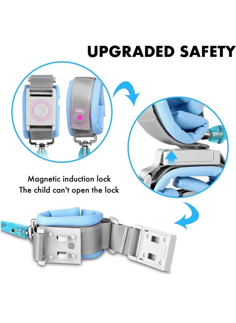 Anti Lost Wrist Link with Magnetic Induction Lock 2 Pack (1.5m Pink + 1.5m Blue) Toddler Wrist Leash for Kids Child Safety Harness with Reflective Strip (Magnetic Unlock Design)  - Image 2