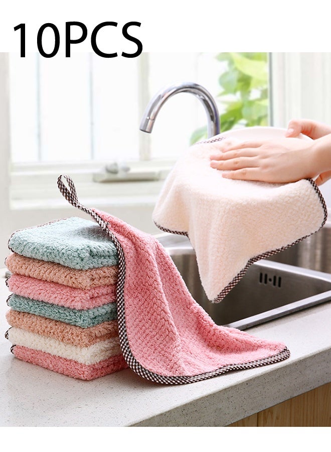 KANGLI 10 Pack Double-Sided Kitchen Towels - Soft & Absorbent Coral Fleece, Quick Drying, Lint-Free with Hanging Loop - Image 1