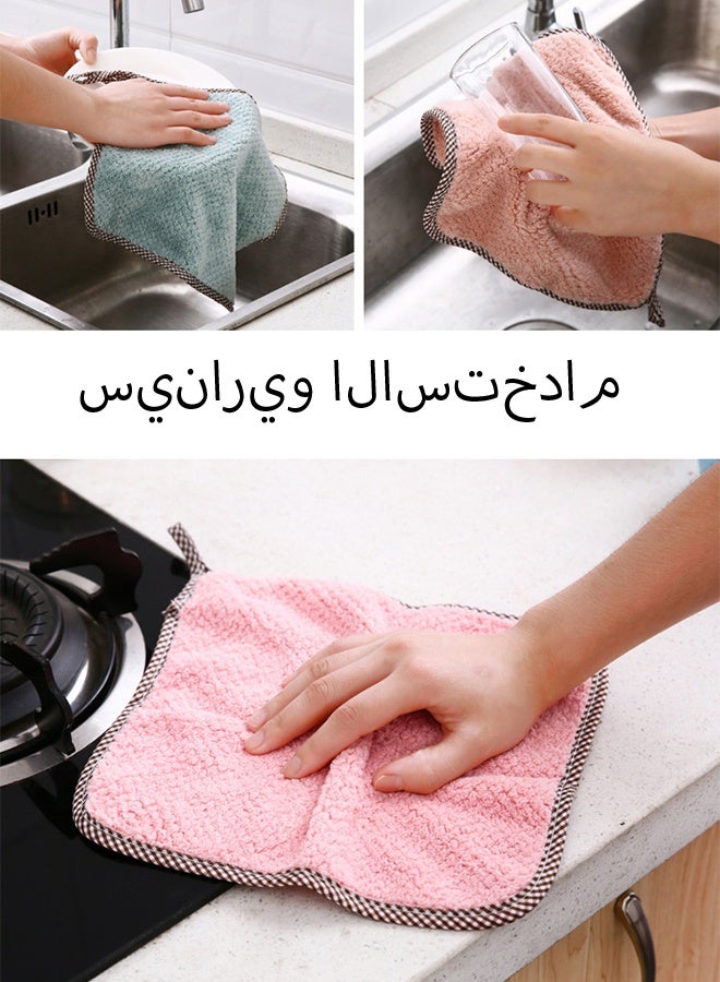 KANGLI 10 Pack Double-Sided Kitchen Towels - Soft & Absorbent Coral Fleece, Quick Drying, Lint-Free with Hanging Loop - Image 3