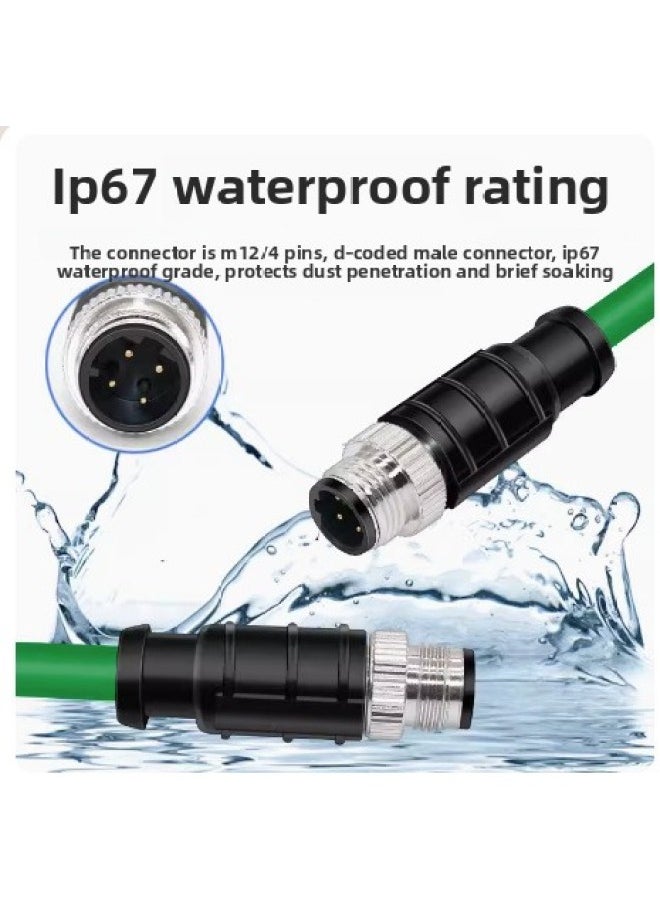 Generic M12 To RJ45 Coding Line 4 Pin Ethernet Industrial Grade Network Cable High Soft Drag Chain Sensor Cable Aviation Plug-Color:D-type 4-core Male Head-male Head-Line Length:4 M  - Image 1