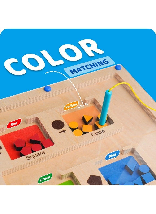 LiKee LiKee Strong Magnetic Maze, Montessori Toys for 1 2 3 Years Old Boy Girl, Wodden Puzzle Develop Fine Motor Skills, Kids On Road Trip Travel Airplane Activity, 1-5 Preschool Learning Shape & Color - Image 3