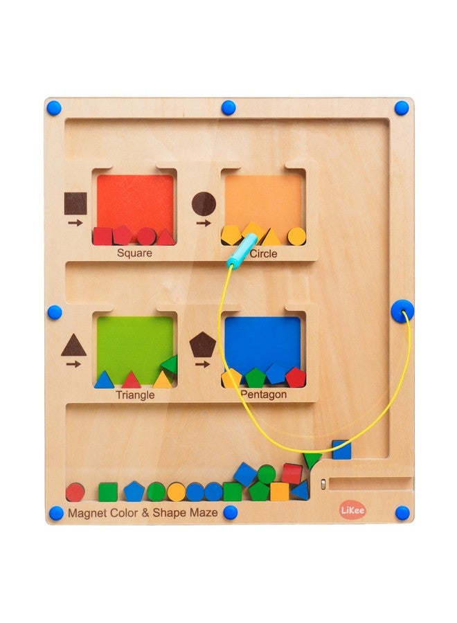 LiKee LiKee Strong Magnetic Maze, Montessori Toys for 1 2 3 Years Old Boy Girl, Wodden Puzzle Develop Fine Motor Skills, Kids On Road Trip Travel Airplane Activity, 1-5 Preschool Learning Shape & Color - Image 1