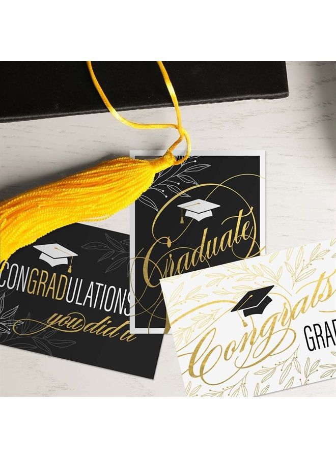 Canopy Street Graduation Hat Card Set / 12 Cards With White Envelopes / 4 5/8" x 6 1/4" Folded School Graduate Cards / 6 Black White And Faux Gold Grad Designs/Made In The USA - Image 4