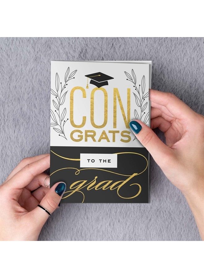 Canopy Street Graduation Hat Card Set / 12 Cards With White Envelopes / 4 5/8" x 6 1/4" Folded School Graduate Cards / 6 Black White And Faux Gold Grad Designs/Made In The USA - Image 3
