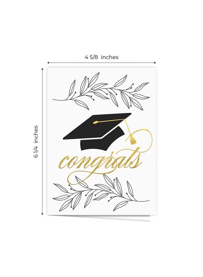 Canopy Street Graduation Hat Card Set / 12 Cards With White Envelopes / 4 5/8" x 6 1/4" Folded School Graduate Cards / 6 Black White And Faux Gold Grad Designs/Made In The USA - Image 5