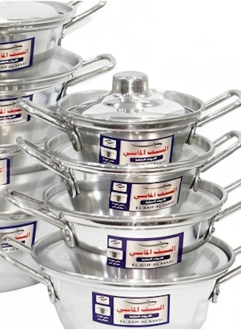 Al Saif Al Masi Shawarma pots set with aluminum handle from Al Saif Almasi, shiny medium size, 8 pieces, 16-30 cm  - Image 3
