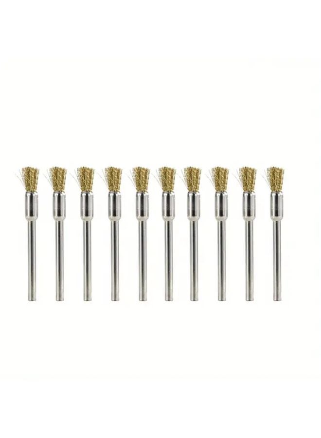 10 قطعة فرشاة سلك نحاسي مقاس 5 مم بمقبض 3.0 مم لأداة الروتاري لتلميع المعادن والطحن الكهربائي - Image 1