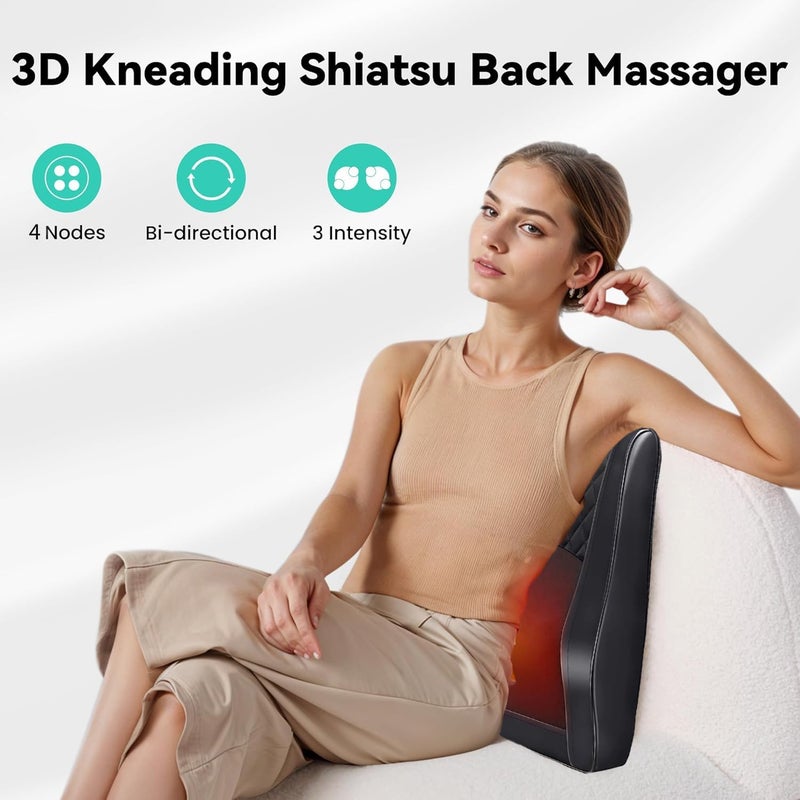 Neck Back Massager with Heat - 3D Kneading Massage Pillow for Pain Relief - Image 3
