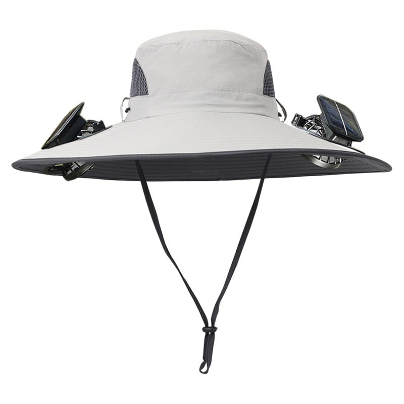 ATMEET Men Women Wide Brim Sun Hats with 2 Solar Fan Waterproof Breathable Bucket Hat Outdoor Fishing Hat for Hiking Camping - Image 2