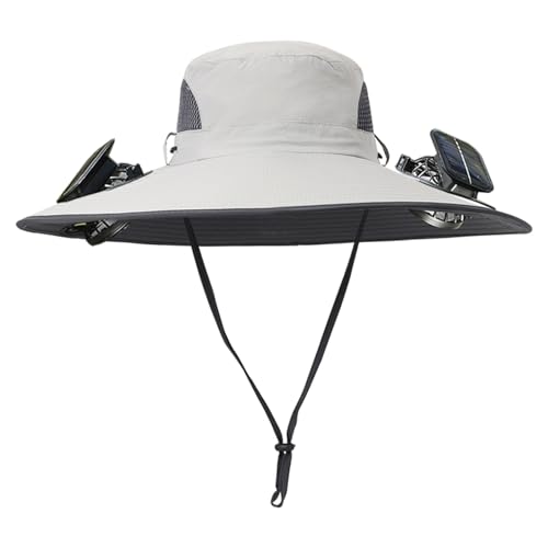 ATMEET Men Women Wide Brim Sun Hats with 2 Solar Fan Waterproof Breathable Bucket Hat Outdoor Fishing Hat for Hiking Camping - Image 1