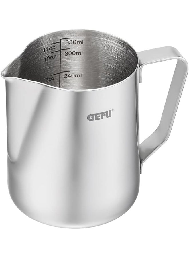 GEFU Barista Milk Jug 350 ml - Frothing Jug, Barista Accessories, Milk Pitcher, for Milk Foam, Jug, with Measuring Scale, for Cappuccino and Coffee Latte, Silver - Image 1