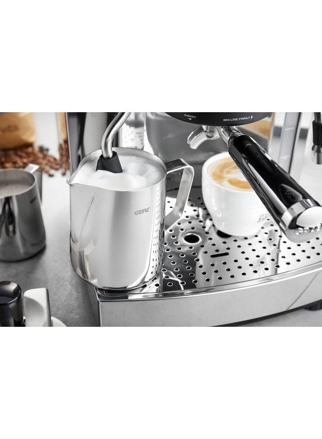 GEFU Barista Milk Jug 350 ml - Frothing Jug, Barista Accessories, Milk Pitcher, for Milk Foam, Jug, with Measuring Scale, for Cappuccino and Coffee Latte, Silver - Image 2