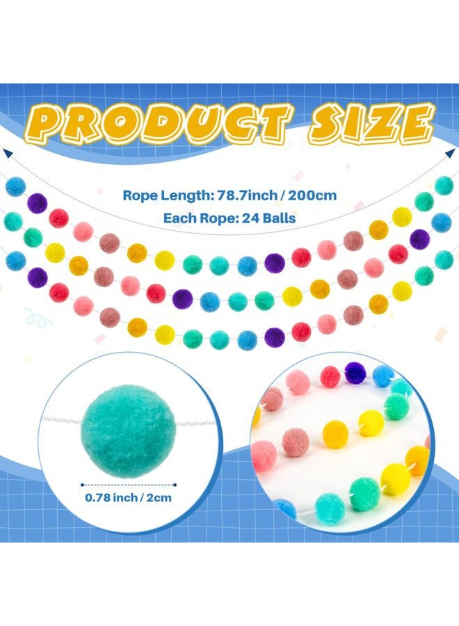 Rainflow 3PCS Wool Felt Ball Garland - Pom Pom Banner, Rainbow Hanging Decorations for Birthday, Rootm Decorate, Homeschool & Christmas Tree, Colorful Felt Balls Party Decor, 78.7inch - Image 4