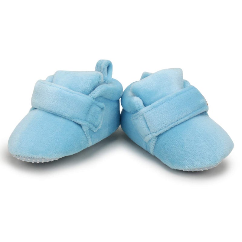 Superminis unisex-baby Velvet Soft Base Booties/Shoes With Wooden Button 0-6 Months Sky Blue - Image 2