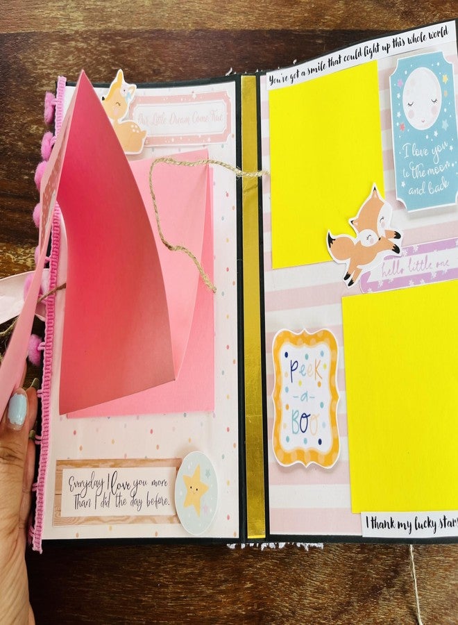 Crafted Forever Handmade Baby girl Scrapbook/mini album for Gifting and Memory Keeping, can hold 32 photos, A5 size, Hard bound, Pre decorated - Image 2