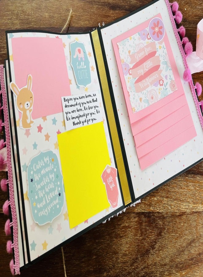 Crafted Forever Handmade Baby girl Scrapbook/mini album for Gifting and Memory Keeping, can hold 32 photos, A5 size, Hard bound, Pre decorated - Image 4